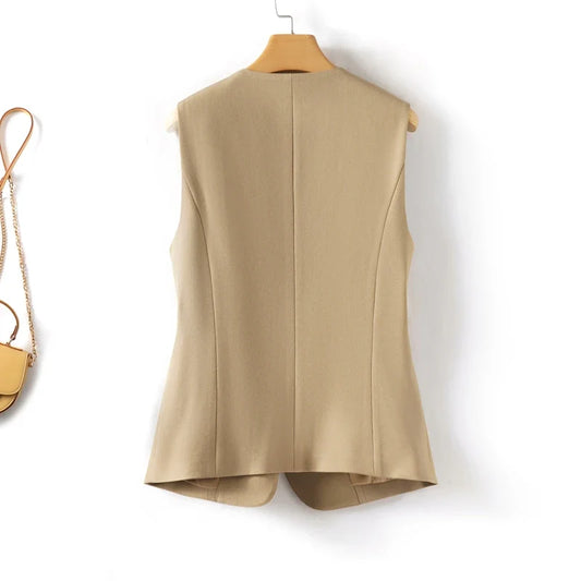 V-neck single-breasted short vest for women spring and autumn style suitable for business and commuting stylish vest for layering or wearing alone