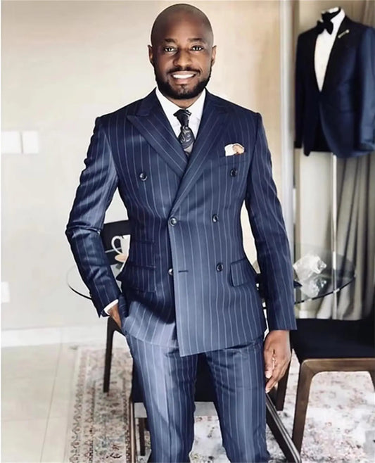 Men's Striped Designer Suits Slim Fit Fashion Suits Double Breasted Jacket Pants Suits Set for Man for Wedding Groom Business