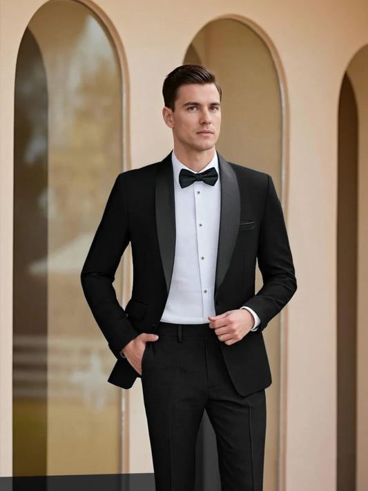 Men's Shawl Lapel Suits 2 Pieces Jacket Pants Dancing Wear Elegant Classic Suit Set Wedding Groom Sets Plus Size Tuxedo XS-6XL