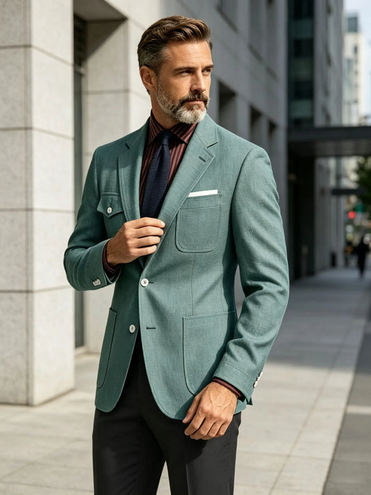  Linen Blend Safari Jacket With Four Pockets Slim Fit Lightweight Breathable Hunting Style Tailored Coat For Hiking Work Daily