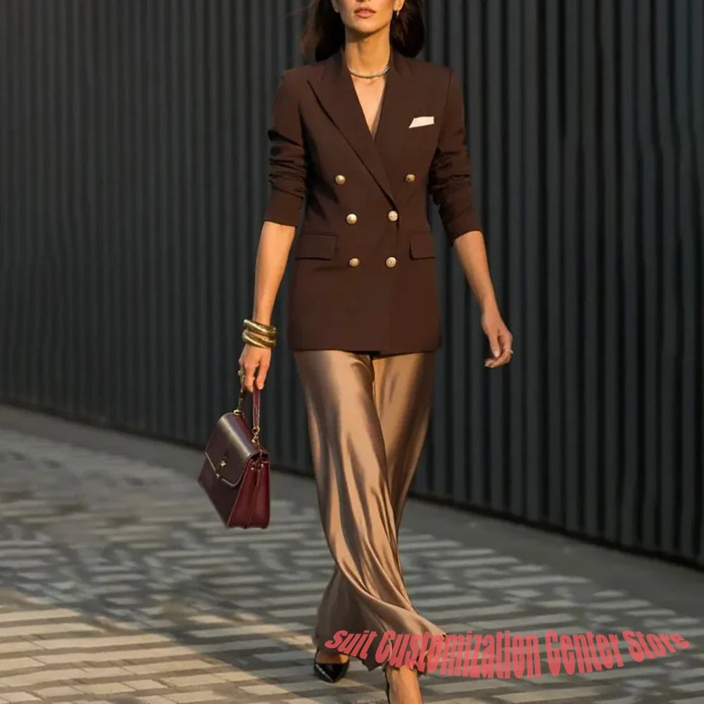 Elegant Women's Clothes Dark Green 2Piece Set Double-Breasted Tailored Blazer Slim-Fit Smart-Casual Office Lady Outerwears