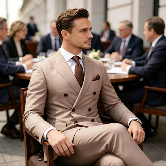Elegant Men's 2PCS Suits Peak Lapel Double Breasted Blazer Set Formal Business Suit for Party Prom Wedding Tuxedo (Jacket+Pants)