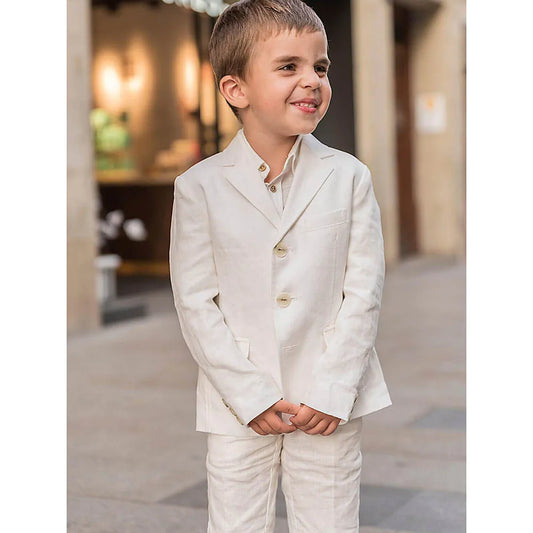 Fashion Linen Boy Suits 2 Piece Summer Single Breasted Notch Lapel Outfits Slim Breathable Casual Daily Formal Kids Clothes