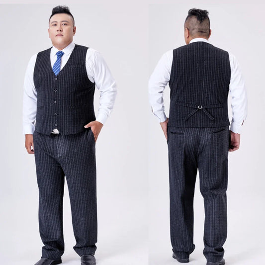 Men's Checkered Vest Single Breasted Waistcoat for Groom Groomsmen Wedding Black