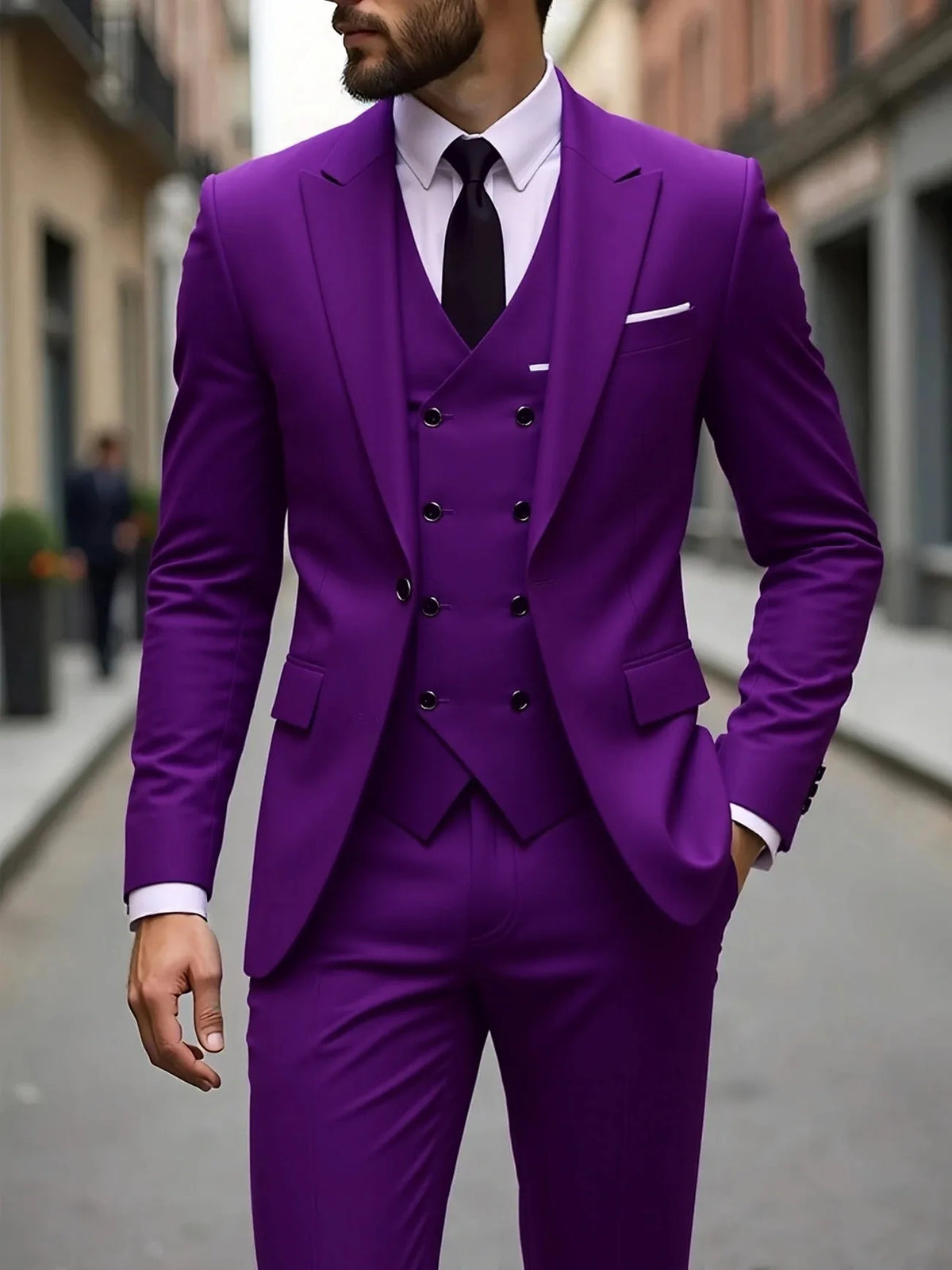 Solid Business Mens Suits Wedding Tuxedos Fashion Groom Outfit Slim Fit Peaked Lapel Prom Party Mens Suits(Jacket+Vest+Pants)