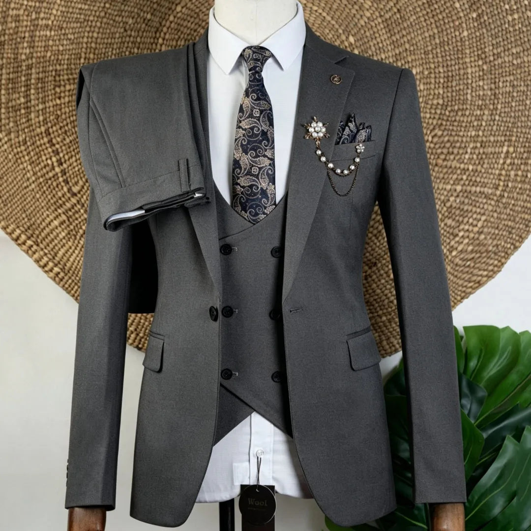 Men Suit Beige 3 Pieces Solid With Lapel For Wedding Groom Banquet Party Prom Business Work Office Daily Jacket Vest With Pants