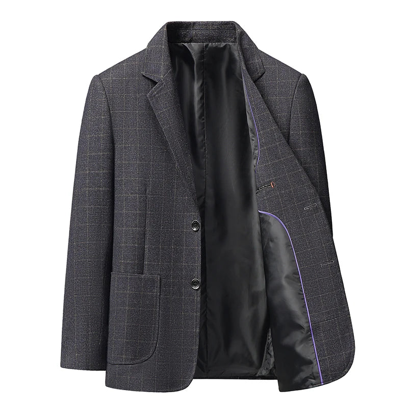 Men's Smart Casual Blazer Single Breasted Checkered Suit Jacket