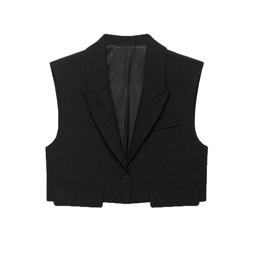 Women's Chic Vest Tops Fashion Cropped Waistcoat Sleeveless Lapel Collar Female Outerwear