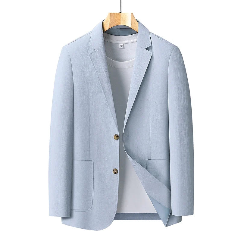 Spring and Autumn Slim-Fit Men's Stylish and Handsome Business Suits with Mid-Calf Length Jackets and Young Men's Linen Shirts