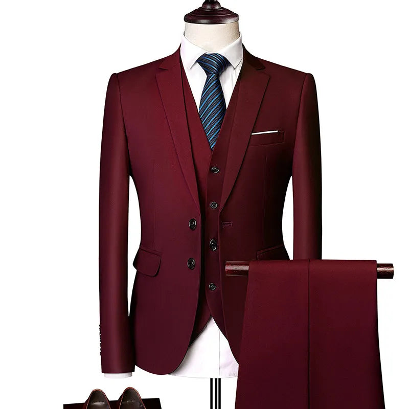 Men's 3 Pieces Suit Elegant Solid Slim Fit Single Breasted Party Blazer Vest Pants Set