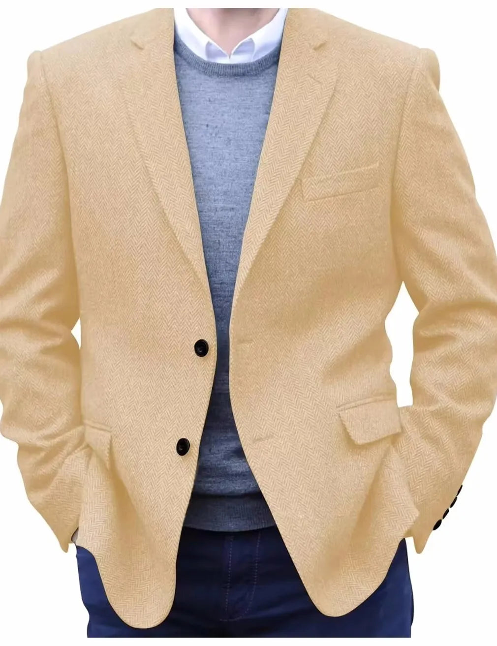 Premium Men's Suit Gray Blazer Prom Tuxedos Herringbone Tweed Single Breasted Formal Bussiness Jacket for Wedding Daily Wear