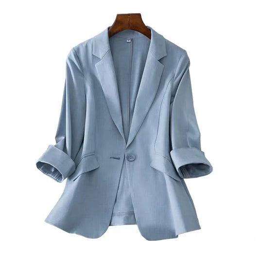 Spring Summer New Style Korean Version Silk Fashion Small Suit Jacket Women Thin Sleeve Seven Button Slim Fit Western Wear