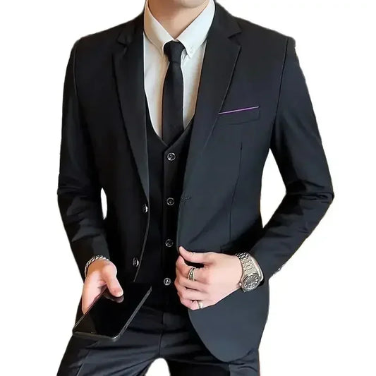 Men's 3-Piece Slim Fit Formal Suit – Blazer, Vest & Pants – Business & Wedding