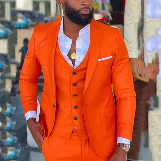 Bright Orange Costume Homme Wedding Dress Tuxedos Business Casual Suit For Men Notched Lapel 2 Piece(Blazer+ Pants)Men Suits