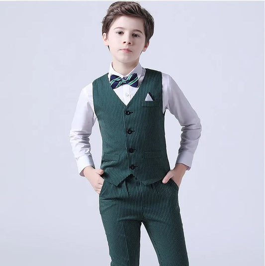 Boys Formal Vest Pants 2-Piece Suit Set for Kids – Striped Wedding & Party Wear