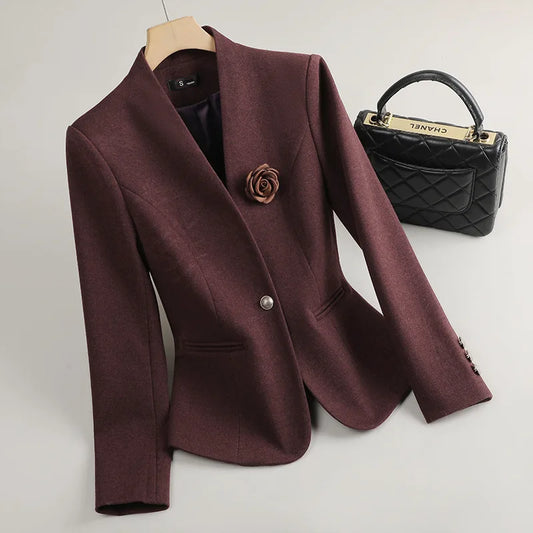 New Fashion Women Formal Single Button Blazer OL Slim V Neck Three Quarter Sleeve Jacket Business Office Ladies Jaqueta Feminina