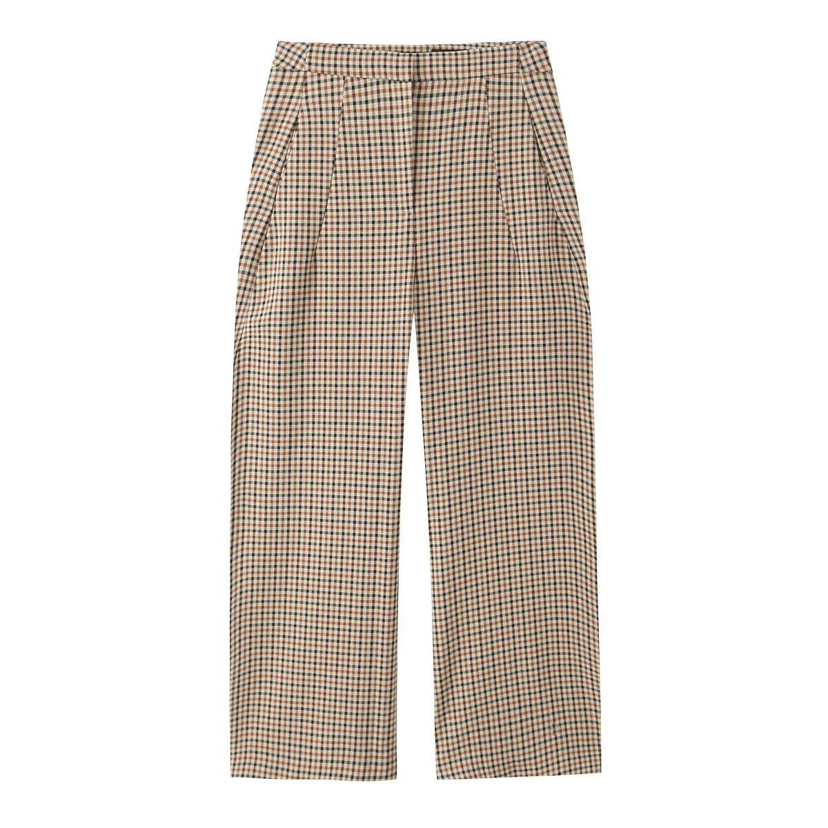 Stylish Plaid Pant Suits for Women New in Commuting Style Two Pieces Straight Plaid Blazer Matching Tonal Pleated Wide Leg Pants