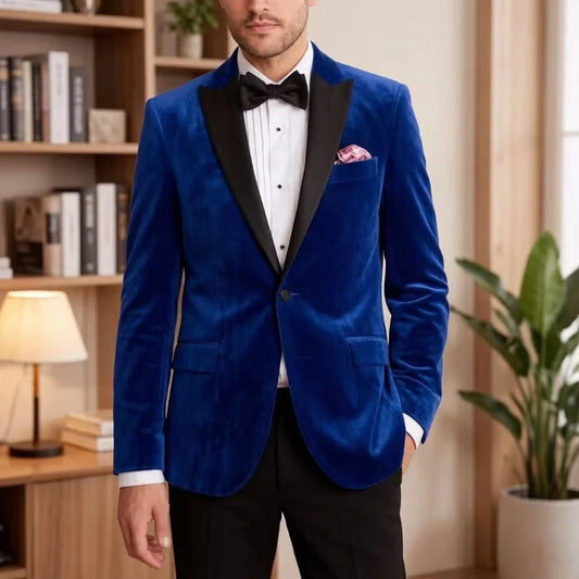 Men's Velvet Blazer Suit Jacket – Slim Fit Single Breasted Formal Wedding Suit
