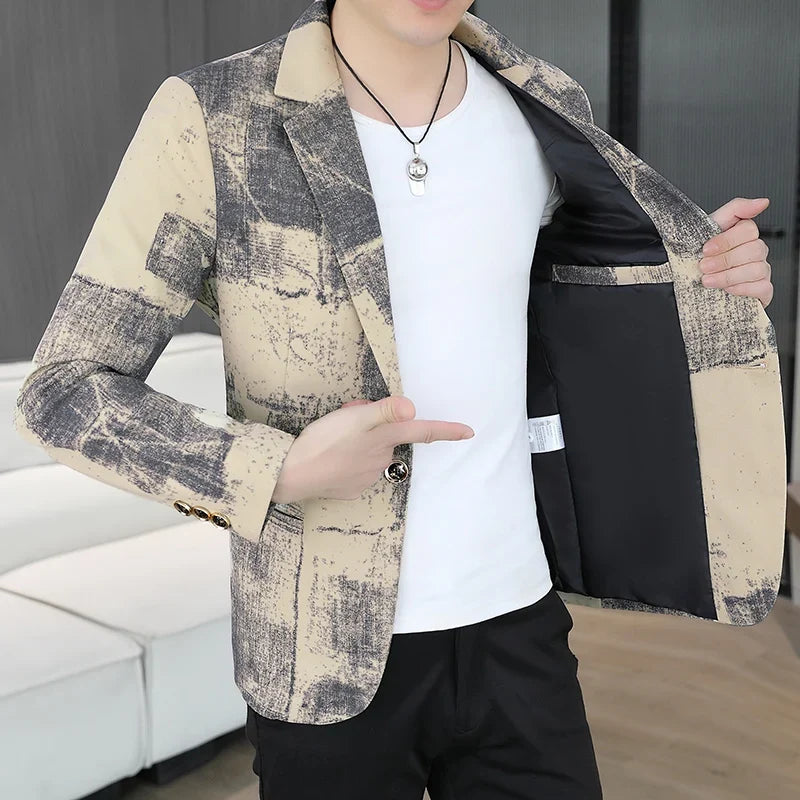 Blazer Men's Business Gentleman Wedding Fashion Versatile Trendsetter Comfortable To Wear Best Man Print Slim and Casual Blazer