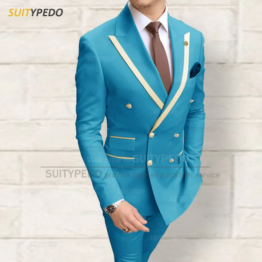 Fashion Men Red Suit Sets Wedding Party Custom Groomsman Elegant Outfits Birthday Banquet Male Stylish Blazer Pants 2 Pieces