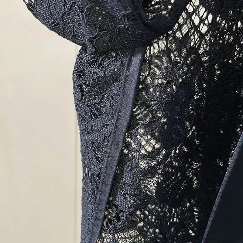 Black Lace Long Sleeve Open Front Casual Party Outerwear Single Breasted Women New Autumn 2026 hot-Selling CPG5745