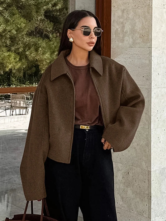 Spring Autumn 2026 Bomber Jacket Women Soft Solid O-neck Zipper Dual Pockets Short Coat Women Clothing Female Multi Colors 63993