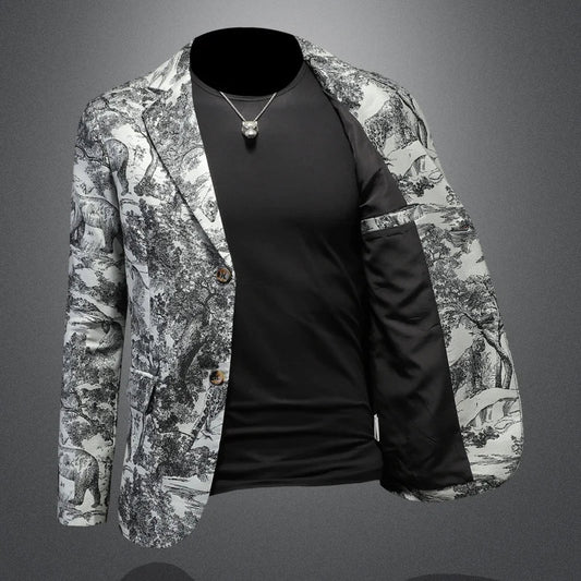 2025 Autumn Jacquard Suit Jacket for Men Slim Fit Casual Business Men Blazers Street Wear Retro Social Wedding Groom Blazer