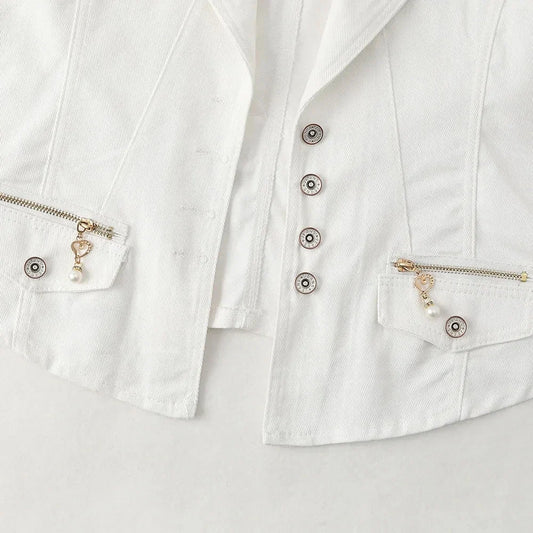 New White Denim Vest Women Waistcoat Slim Short Cowboy Sleeveless Jacket Casual Jeans Vests Female Outerwear Chaleco Mujer