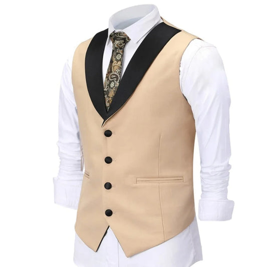 Men's Formal Vest Single Button Black Lapel Waistcoat for Wedding & Business