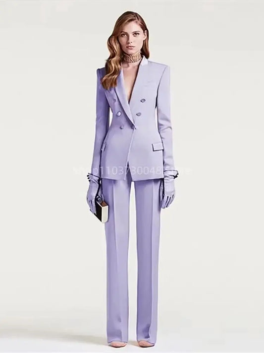 Elegant Double Breasted Blazer And Pants Set for Women High Quality 2-Piece Pant Suit Office Outfit Fashionable Matching Sets