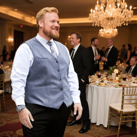 Plus Size Men's Single Breasted Suit Vest for Groom and Host – Black, Grey and Navy