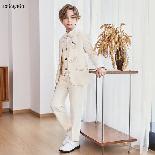 High Quality Kidsgentleman Wedding Suits Waistcoat Formal Dress Boys Morning Coat Children Blazer Clothes Sets Toddler Tuxedos