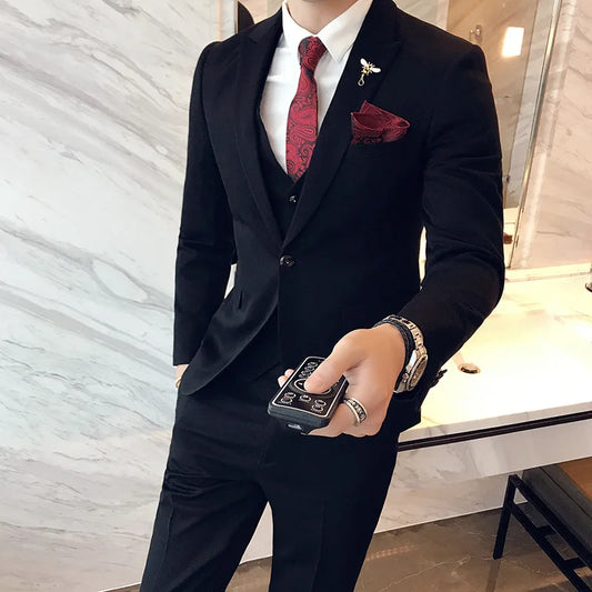 (Blazer+ Vest + Trousers) 2024 New Luxury Men's Suit 3 Pieces High Quality Business Wedding Casual Slim Fit Party Tuxedos