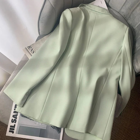 Spring Autumn Green Suit Jacket Women's Casual Versatile Loose Fashionable Design Polyester Fiber Ladies Premium Style