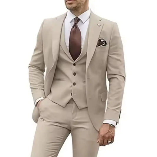 Beige Slim Fit Men's Suit 3-Piece Set Groom Tailcoat Wedding Best Men Formal Party Outfit