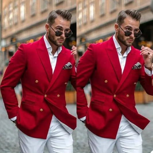 Men's Dinner Dance Jacket Elegant Slim Fit MonochromaticTuxedo Coat Blazer With Double Breasted Peak Lapel