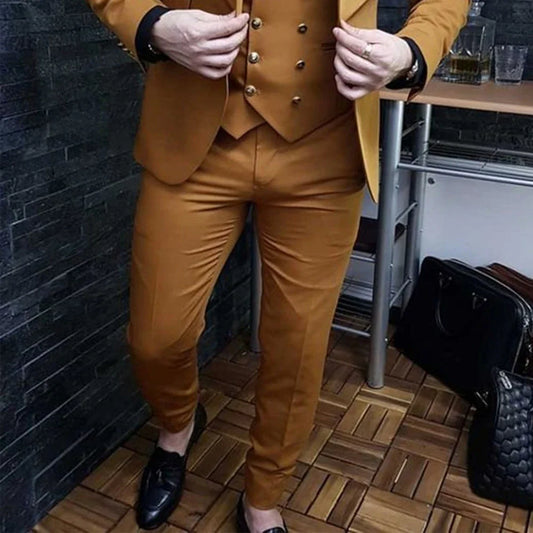 Business Casual Slim Fit Brown Men Suits Fashion Jacket Peak Lapel Wedding Tuxedo 3 Pieces Suit Set (Blazer+Vest+Pants)