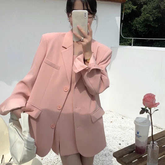Chic Women's Suit Jacket Loose Versatile Stylish Design Autumn New Arrival Button up Long Sleeve V-Neck Color