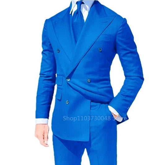 2 PCS Solid Wedding Tuxedo for Men Slim Fit Double Breasted Peak Lapel Blazer And Pants Formal Groom Wear for Party Prom