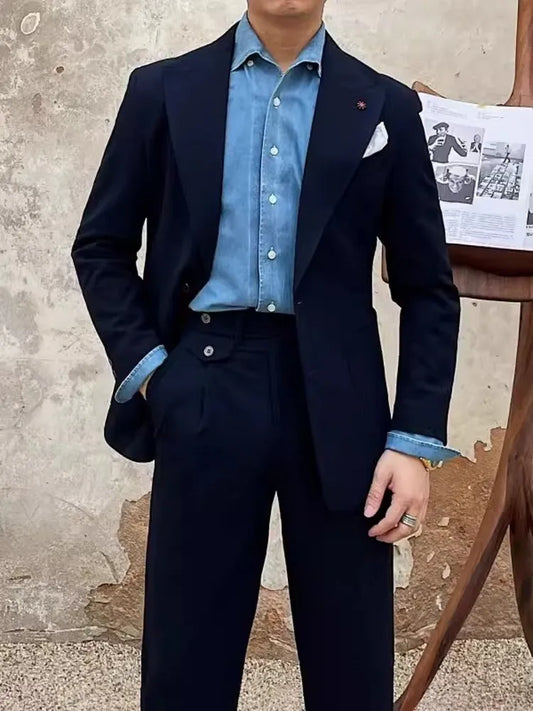 Fashion Mens New Breathable Spring Summer Blazer Pants Two Piece Set Slim Fit Business Casual Work Suit Wedding Party Dress Suit
