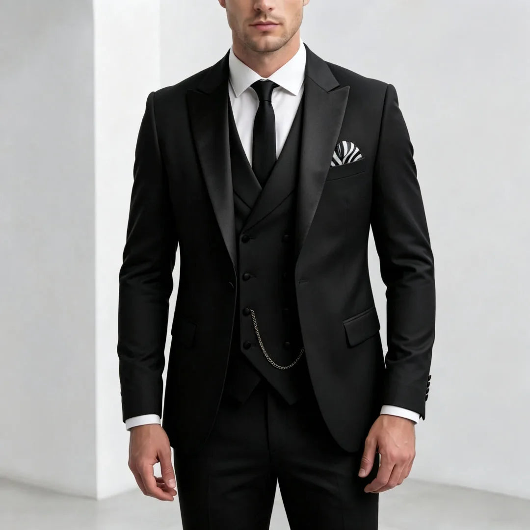 Men Suit Yellow 3 Pieces With Black Lapel For Wedding Groom Birthday Banquet Party Business Work Office Set Jacket Vest Pants