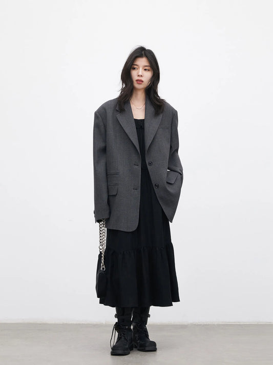 Korean Women Blazers Loose Casual New Retro Plaid Single Breasted Mid Length Ladies Jacket Coat Spring Autumn 2026