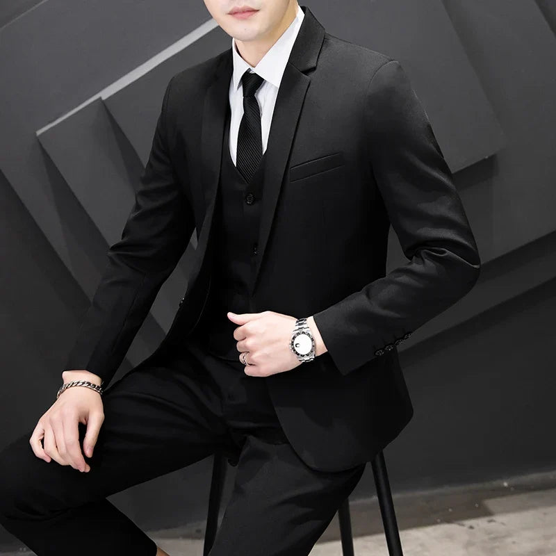 Men's Three-Piece Suit Set Fashion Business Career Waistcoat Trousers Wedding Dress Groom Best Man Decoration Body