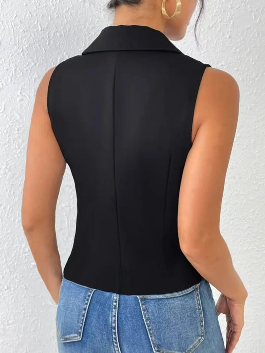 Women's Elegant Sleeveless Blazer Vest Formal Lapel Collar Single-Breasted Office Work Waistcoat Professional Business Suit Vest