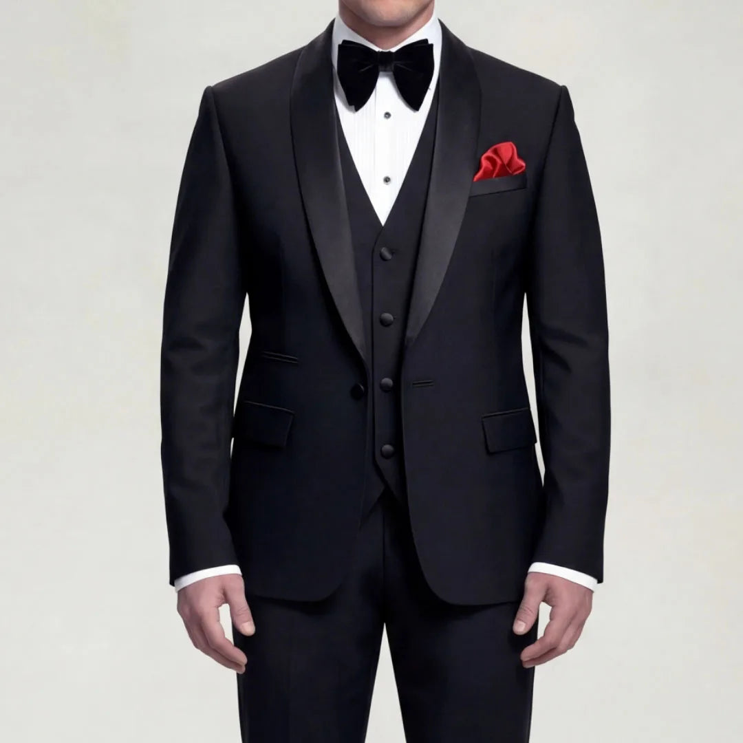 Men Suit 3 Pieces Beige With Black Lapel Slim For Wedding Groom Business Party Prom Banquet Work Office Jacket Vest And Pants