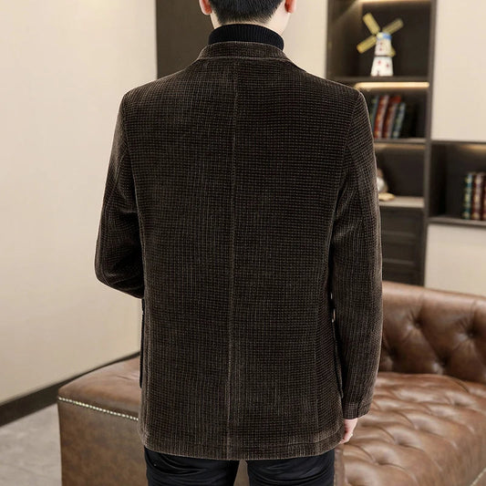2025 Autumn Winter Woolen Suit Jacket for Men Chenille Thick Velvet Warm Casual Suit Jackets Slim Fit Wedding Business Blazers