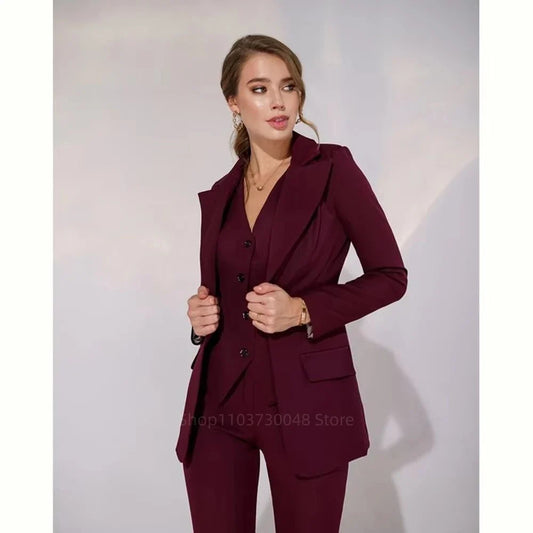 New Ladies Business Casual Three-Piece Suit Set Wedding Banquet Women's Style Elegant Coat Vest Pants Ensemble Professional Set