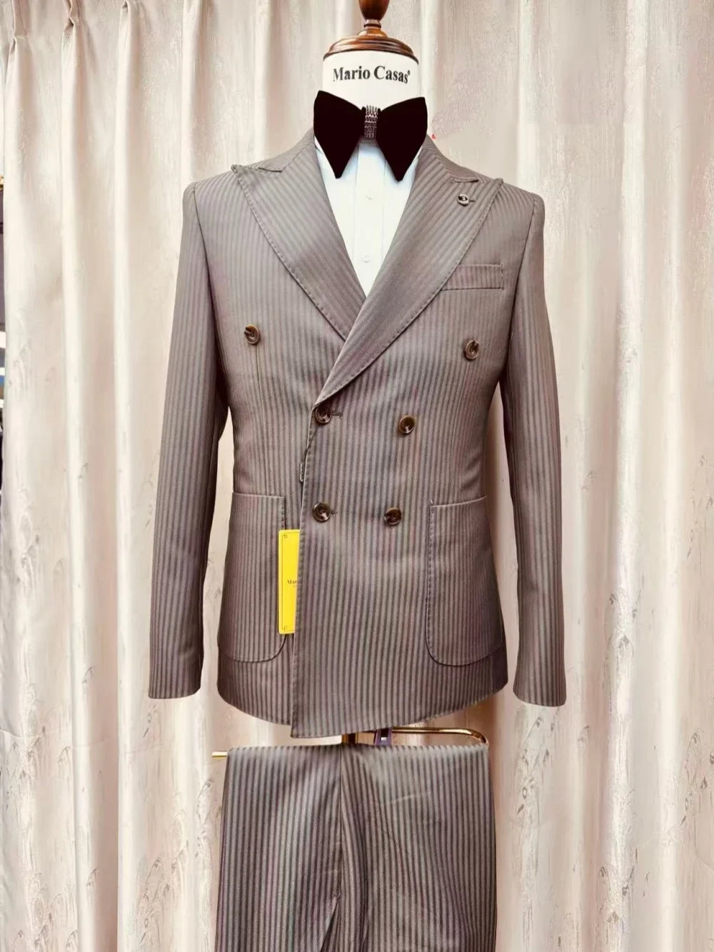 Men Black Pinstripe Suit Set 2 Pieces Business Formal Party Outfit Double Breasted Men's Premium Tuxedo Wedding Party Suit