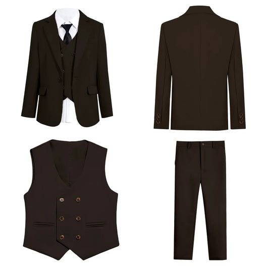 Boys Formal Suit Set | Kids Wedding Suit | Blazer Vest Pants Bow-Tie | Ages 3–14