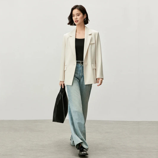 Women's Blazer 2026 Autumn Single Button Split-Hem Office Work Top Business Women Loose Elegant Outerwear 143X55915